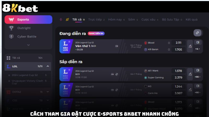 Cách tham gia đặt cược E-sports 8kbet nhanh chóng